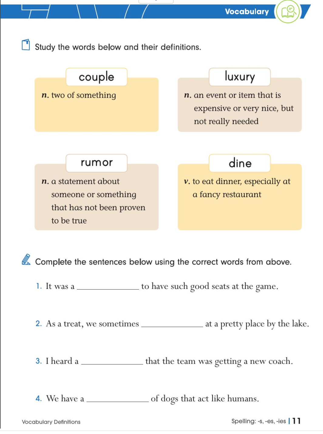 Words, Parts of Speech and Definition